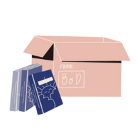 Illustration von Büchern und einem Versandkarton
